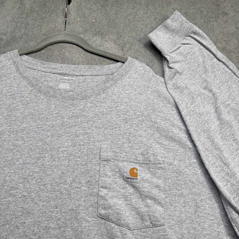Carhartt Men's Gray Long Sleeve Pocket Workwear Shirt 2XL Heavyweight Cotton